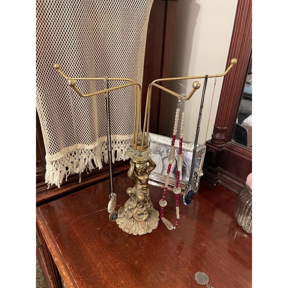 Vintage Mid Century Hollywood Regency Gold w/Glass Cherub Jewelry /Towel Hanger